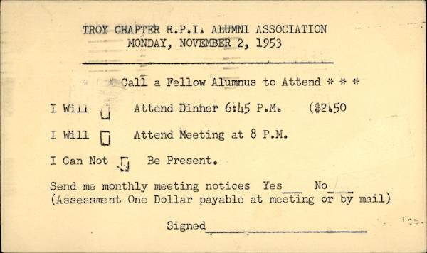 Troy Chapter R.P.I Alumni Association 1953