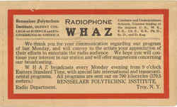 Radiophone WHAZ Postal Card