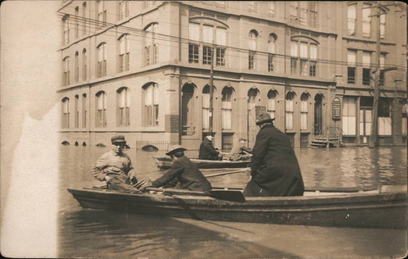 Men in Rowboats, River & Hutton St. 1913 Flood