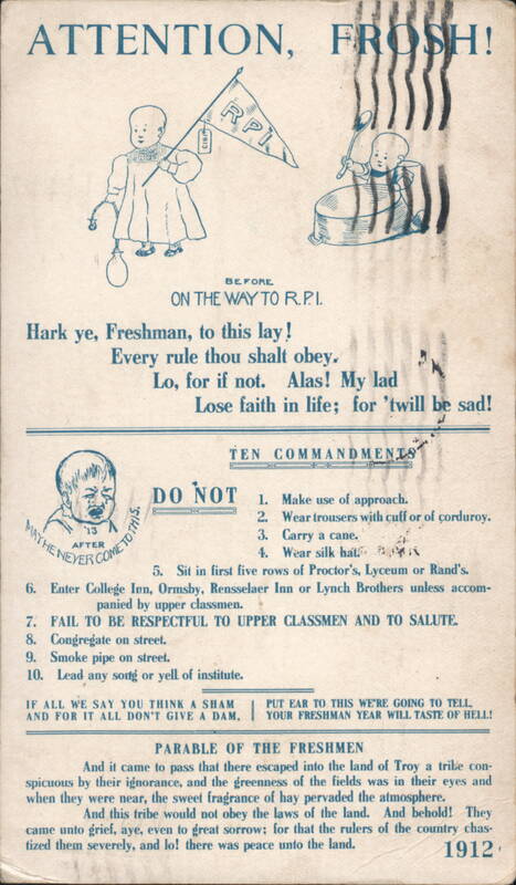 RPI Freshman Ten Commandments & Parable Comic, Troy NY, 1909