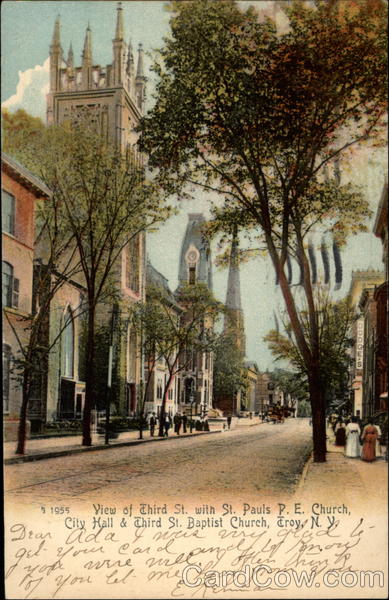 View of Third St. with St. Pauls P.E. Church, City Hall & Third St. Baptist Church